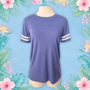 0118-Pink Rose Vintage Women's Blue Football Style with Striped Sleeves